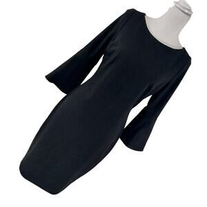 CALVIN KLEIN! STUNNING CHIC BLACK BELL SLEEVE SHEATH STYLE MIDI DRESS! SZ 8